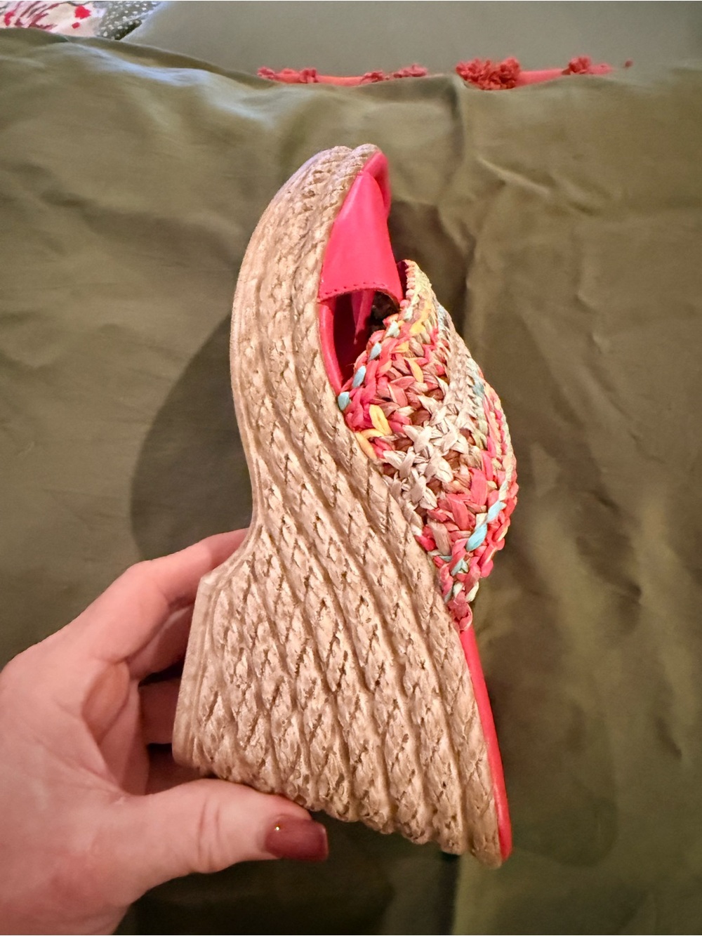 Spring Step Red Multicolor Raffia Wedge Mules - Picture 7 of 14